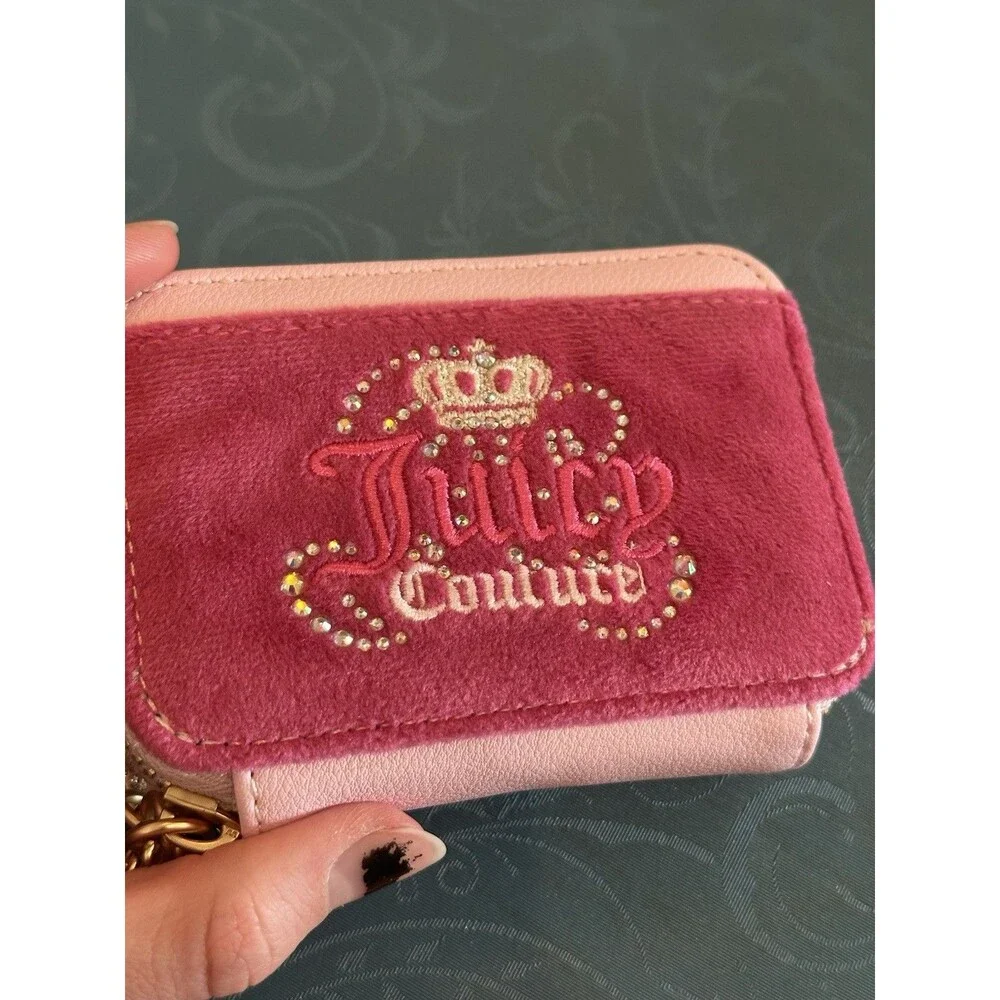 NWT Juicy Couture Kingdom Wristlet Zip Wallet Raspberry Tart Velour Rhinestone